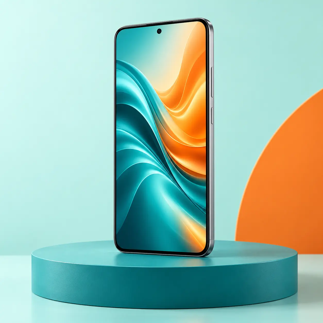 Smartphone with an abstract teal and orange display
